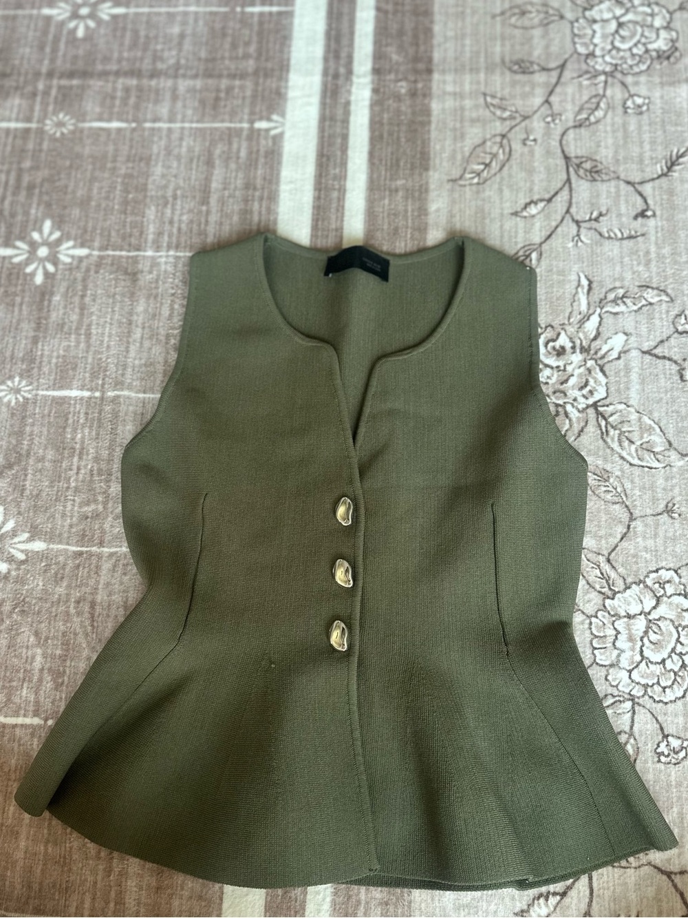 Zara Olive Green Sleeveless Peplum Top